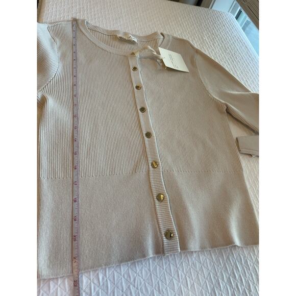 NWT Marbel Ribbed Knit Sweater Top Women’s Size L Cream Tan Gold Classic Preppy - Picture 4 of 9